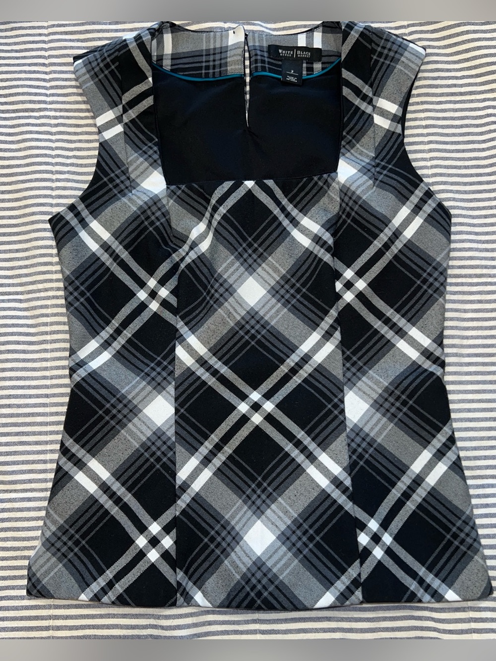 White House Black Market Plaid Corset Top Black White Sleeveless